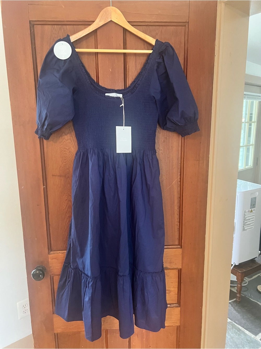 Hill House Louisa Nap Dress Navy Puff-Sleeve Smocked Bodice Dress